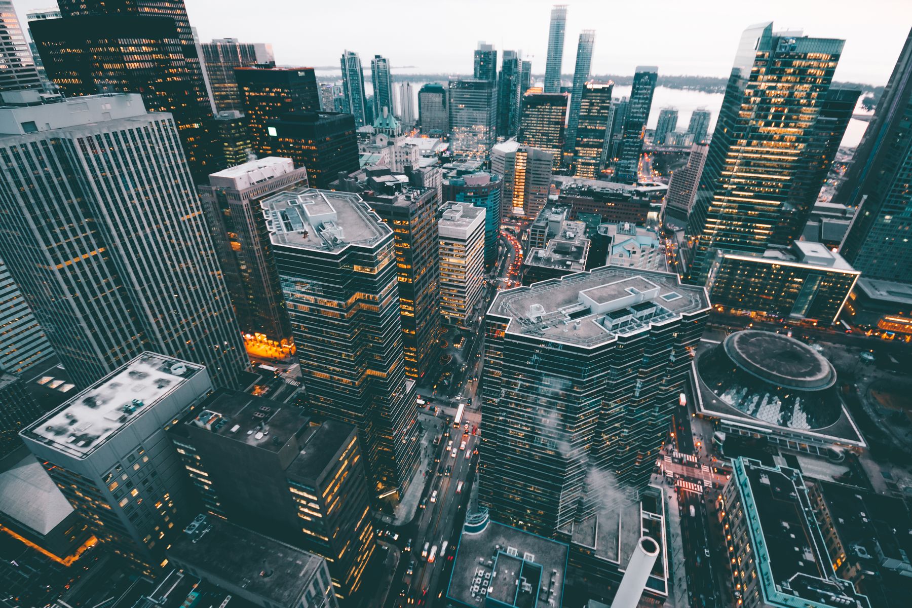 City skyline with modern commercial towers