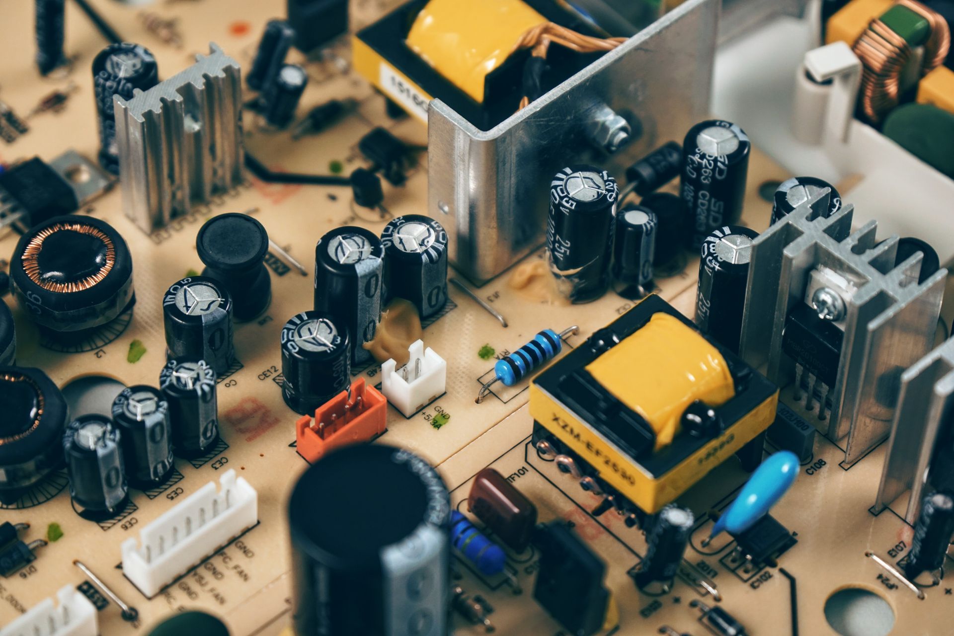 Circuit board and electronic components in production